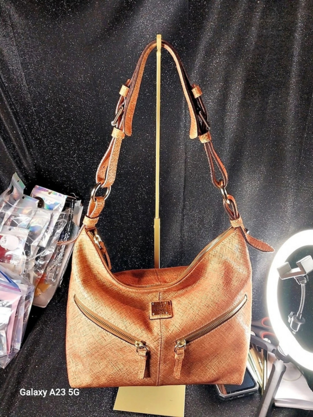 Dooney & Bourke Pebble Grain Hobo Reddish Brown Shoulder Bag
